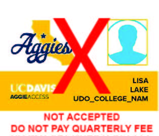 Graduate student identification card with an "X" through it